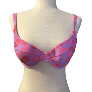 Kulani Kinis Pink Purple Bikini Top Cherry‎ Berry Padded Underwire Large NWT